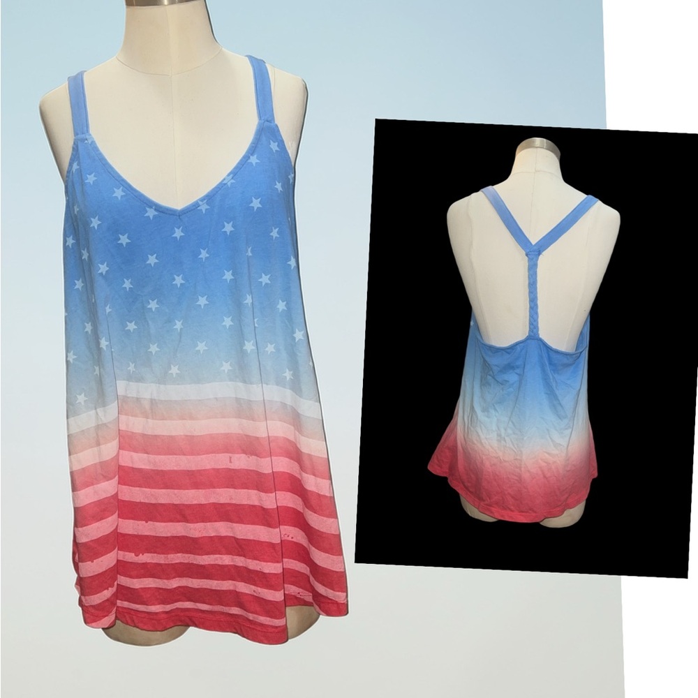 FREEZE| Patriotic Open Back Loose Tank Large